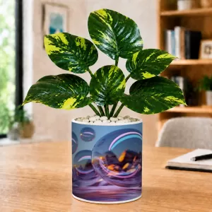 Artificial Tree Ceramic Photo Pot With White Stones 3x4 Inch (F164865)