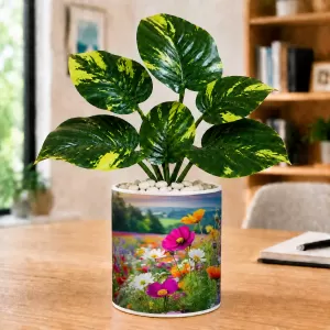 Artificial Tree Ceramic Photo Pot With White Stones 3x4 Inch (F164868)