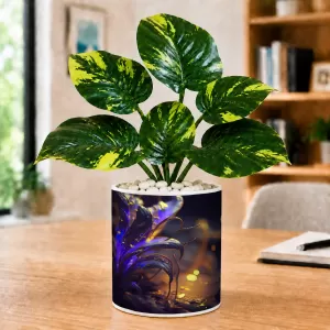 Artificial Tree Ceramic Photo Pot With White Stones 3x4 Inch (F164871)