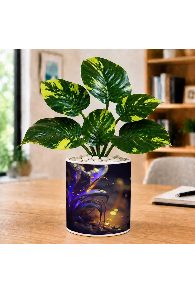 Artificial Tree Ceramic Photo Pot With White Stones 3x4 Inch (F164871)