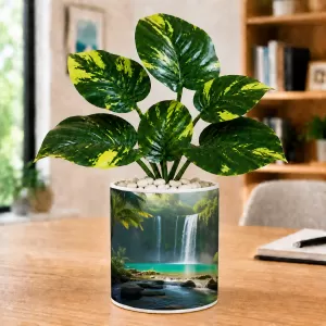 Artificial Tree Ceramic Photo Pot With White Stones 3x4 Inch (F164872)