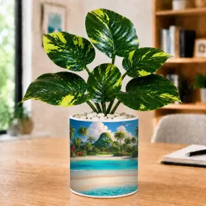 Artificial Tree Ceramic Photo Pot With White Stones 3x4 Inch (F164873)