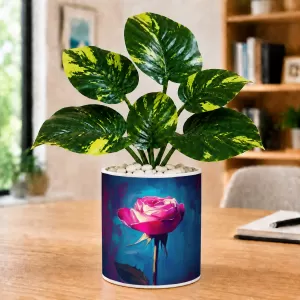 Artificial Tree Ceramic Photo Pot With White Stones 3x4 Inch (F164874)