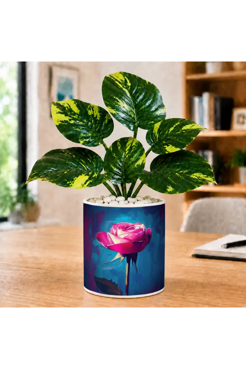 Artificial Tree Ceramic Photo Pot With White Stones 3x4 Inch (F164874)
