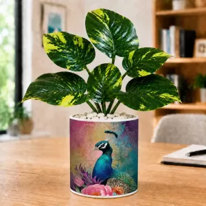 Artificial Tree Ceramic Photo Pot With White Stones 3x4 Inch (F164875)