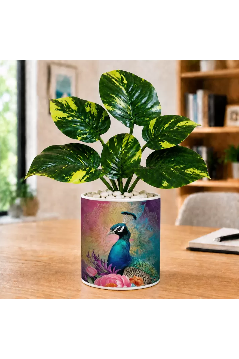 Artificial Tree Ceramic Photo Pot With White Stones 3x4 Inch (F164875)