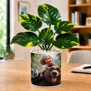 Artificial Tree Ceramic Photo Pot With White Stones 3x4 Inch (F164876)