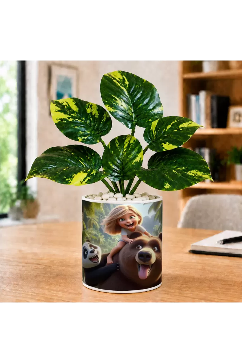Artificial Tree Ceramic Photo Pot With White Stones 3x4 Inch (F164876)