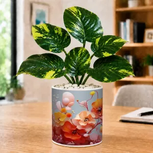 Artificial Tree Ceramic Photo Pot With White Stones 3x4 Inch (F164877)