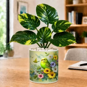 Artificial Tree Ceramic Photo Pot With White Stones 3x4 Inch (F164879)