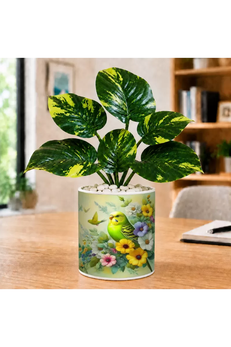 Artificial Tree Ceramic Photo Pot With White Stones 3x4 Inch (F164879)