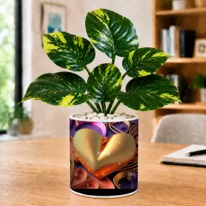 Artificial Tree Ceramic Photo Pot With White Stones 3x4 Inch (F164880)