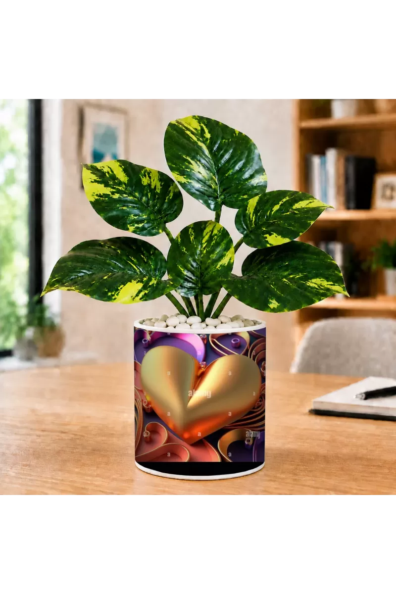 Artificial Tree Ceramic Photo Pot With White Stones 3x4 Inch (F164880)