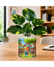 Artificial Tree Ceramic Photo Pot With White Stones 3x4 Inch (F164881)