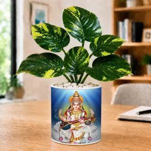 Artificial Tree Ceramic Photo Pot With White Stones 3x4 Inch (F164882)