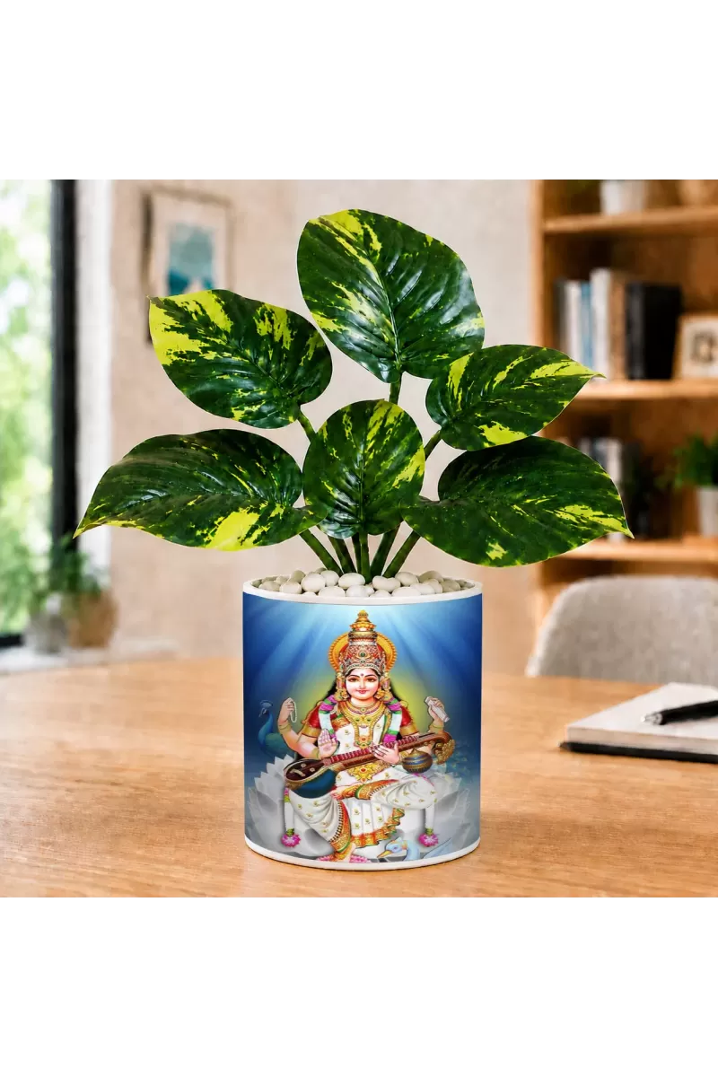 Artificial Tree Ceramic Photo Pot With White Stones 3x4 Inch (F164882)