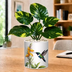 Artificial Tree Ceramic Photo Pot With White Stones 3x4 Inch (F164884)
