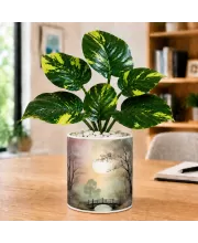 Artificial Tree Ceramic Photo Pot With White Stones 3x4 Inch (F164890)