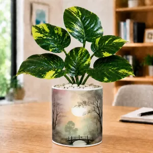 Artificial Tree Ceramic Photo Pot With White Stones 3x4 Inch (F164890)