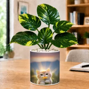 Artificial Tree Ceramic Photo Pot With White Stones 3x4 Inch (F164892)