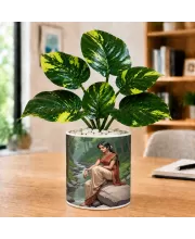 Artificial Tree Ceramic Photo Pot With White Stones 3x4 Inch (F164893)