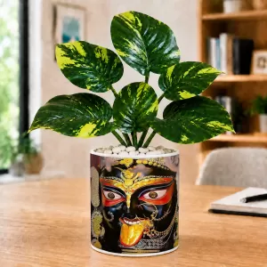 Artificial Tree Ceramic Photo Pot With White Stones 3x4 Inch (F164896)