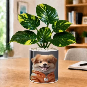 Artificial Tree Ceramic Photo Pot With White Stones 3x4 Inch (F164897)