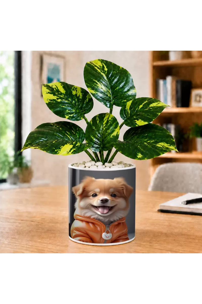 Artificial Tree Ceramic Photo Pot With White Stones 3x4 Inch (F164897)