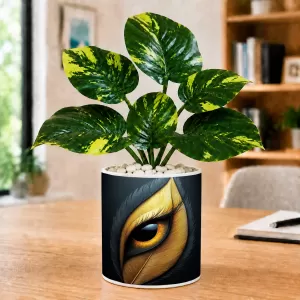Artificial Tree Ceramic Photo Pot With White Stones 3x4 Inch (F164898)