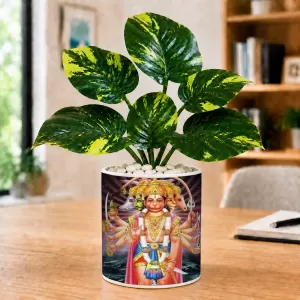 Artificial Tree Ceramic Photo Pot With White Stones 3x4 Inch (F164899)