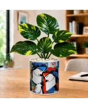 Artificial Tree Ceramic Photo Pot With White Stones 3x4 Inch (F164900)
