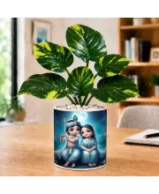 Artificial Tree Ceramic Photo Pot With White Stones 3x4 Inch (F164902)