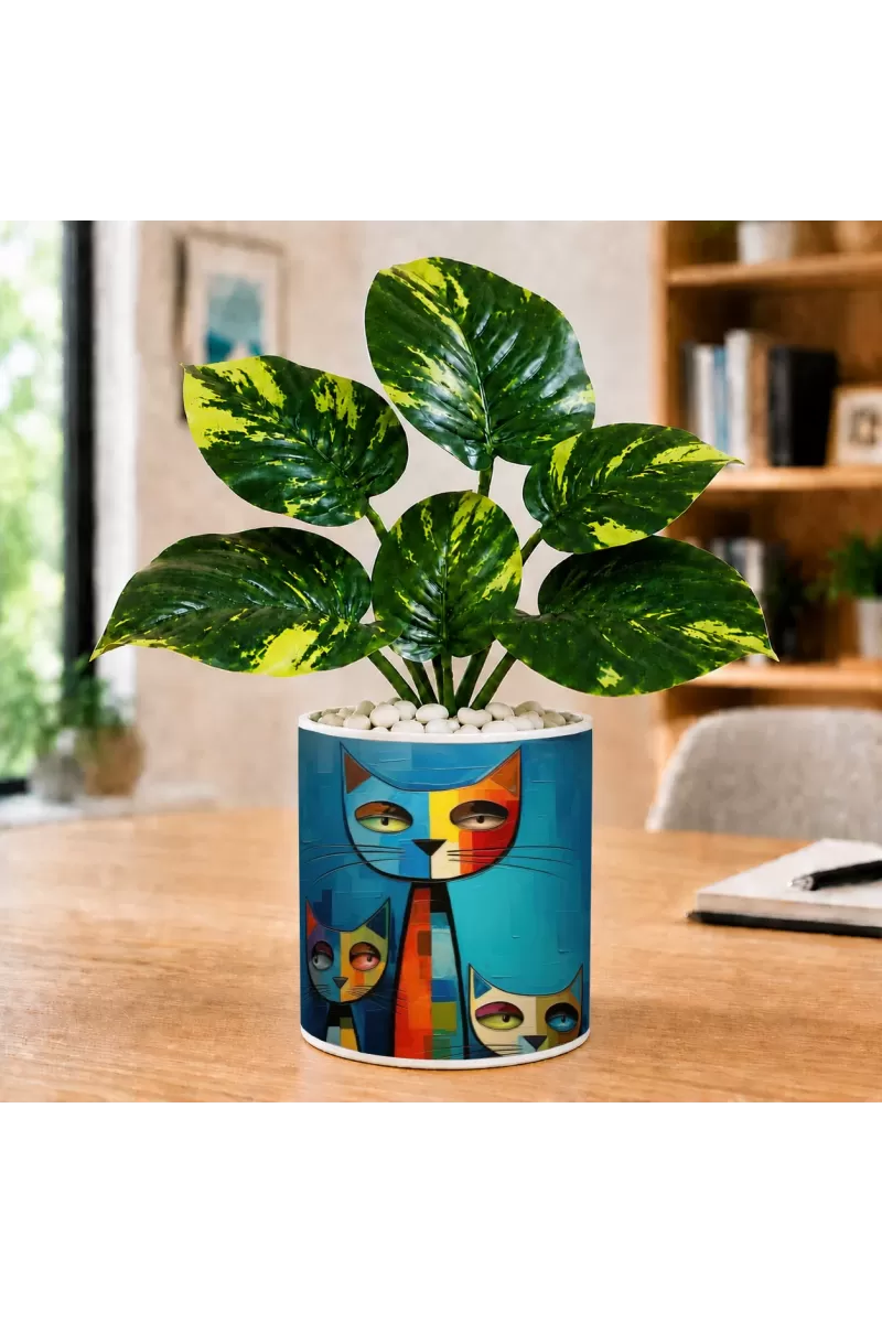 Artificial Tree Ceramic Photo Pot With White Stones 3x4 Inch (F164908)