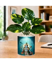 Artificial Tree Ceramic Photo Pot With White Stones 3x4 Inch (F164909)