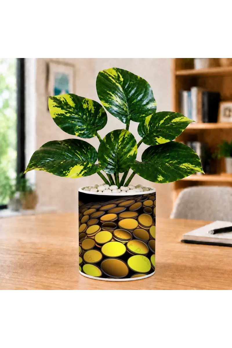 Artificial Tree Ceramic Photo Pot With White Stones 3x4 Inch (F164913)
