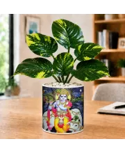 Artificial Tree Ceramic Photo Pot With White Stones 3x4 Inch (F164915)