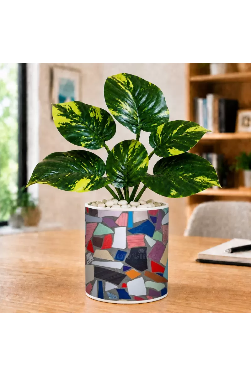 Artificial Tree Ceramic Photo Pot With White Stones 3x4 Inch (F164920)