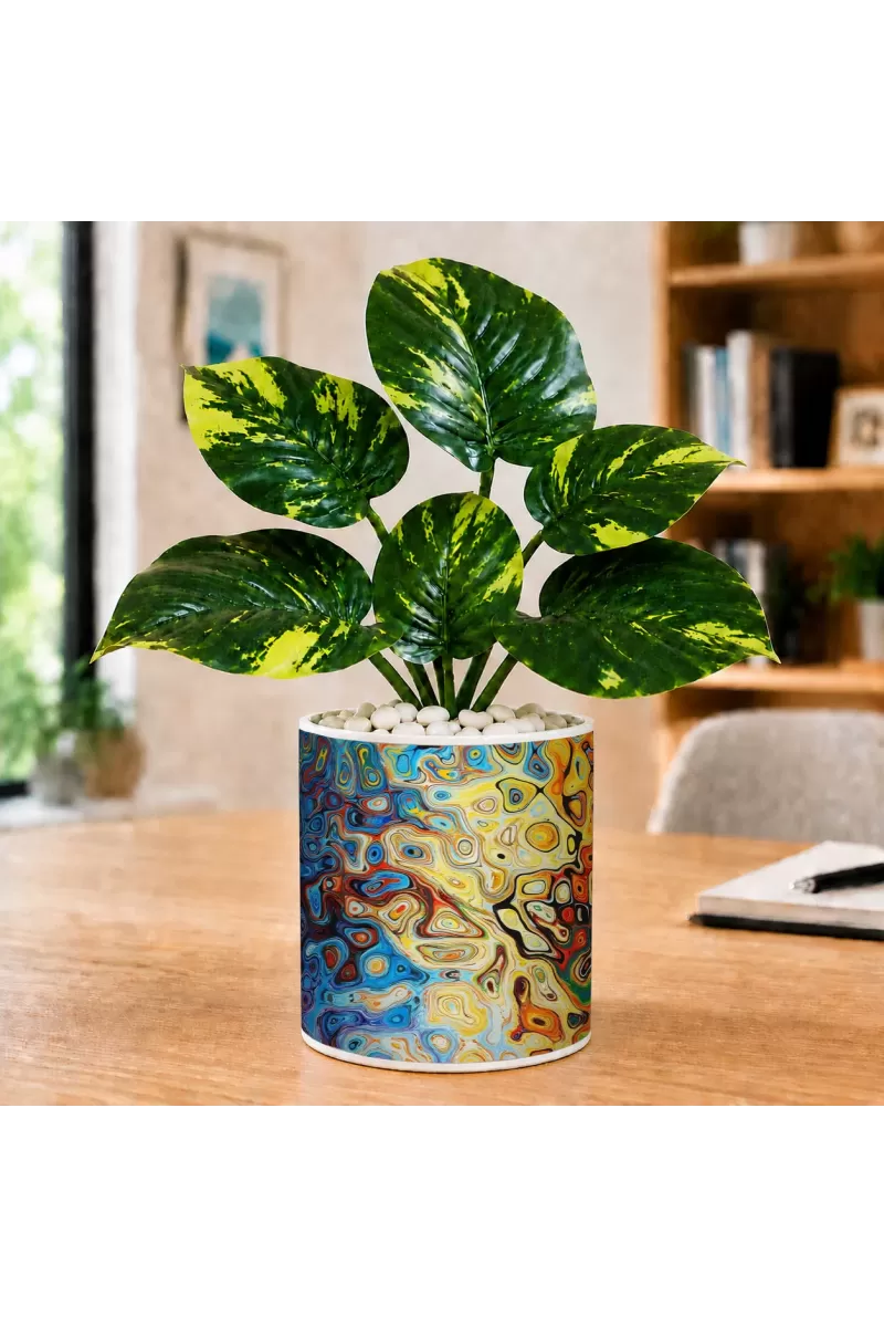 Artificial Tree Ceramic Photo Pot With White Stones 3x4 Inch (F164921)
