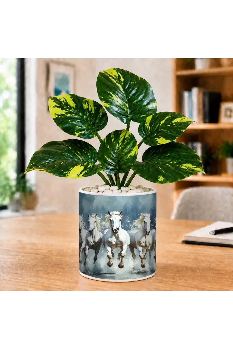 Artificial Tree Ceramic Photo Pot With White Stones 3x4 Inch (F164924)