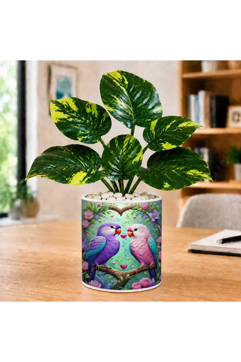 Artificial Tree Ceramic Photo Pot With White Stones 3x4 Inch (F164926)