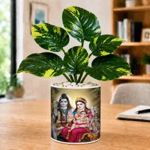 Artificial Tree Ceramic Photo Pot With White Stones 3x4 Inch (F164939)