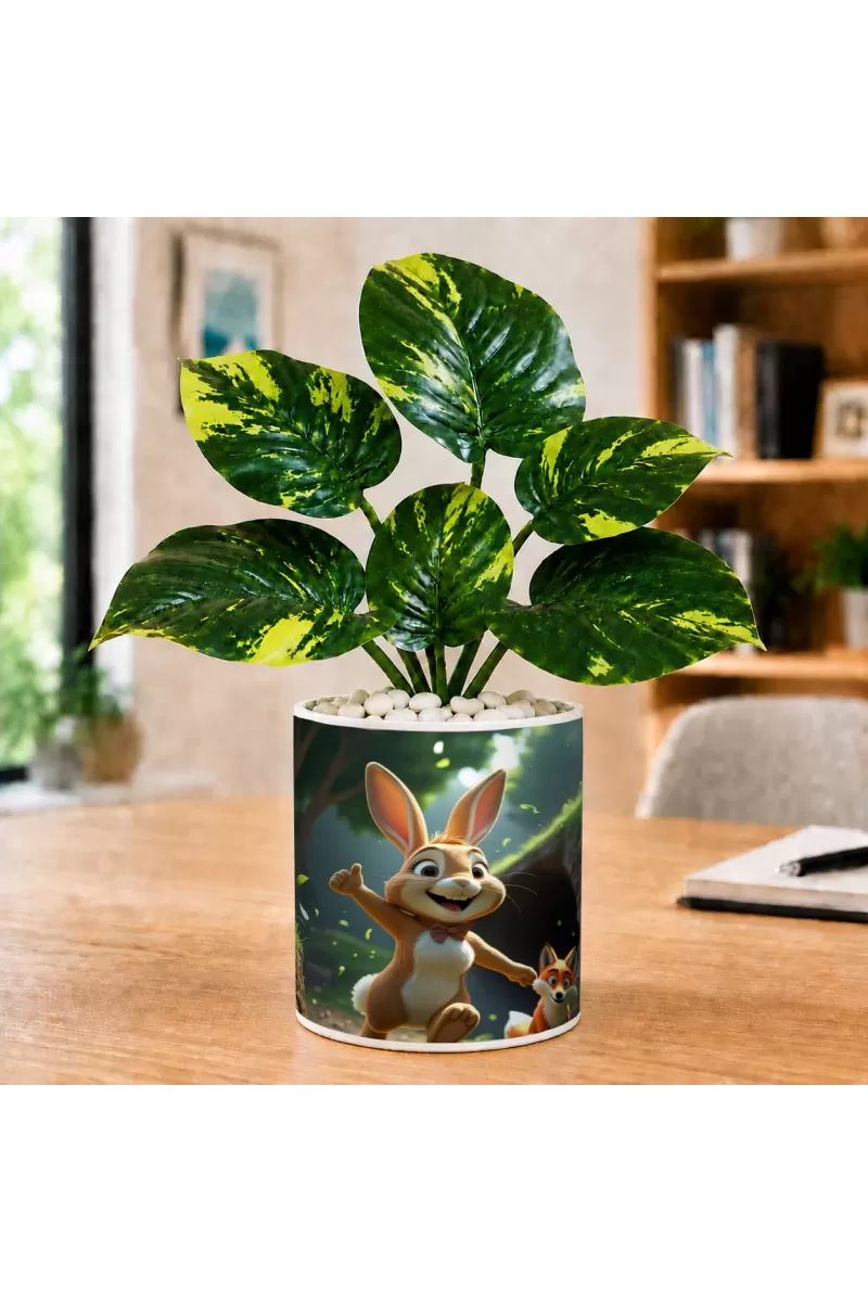 Artificial Tree Ceramic Photo Pot With White Stones 3x4 Inch (F164940)