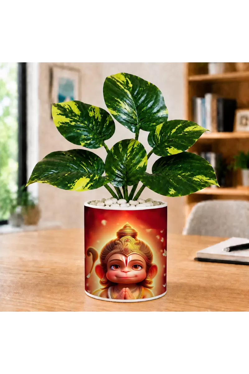 Artificial Tree Ceramic Photo Pot With White Stones 3x4 Inch (F164941)