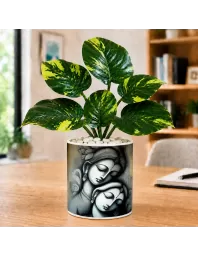 Artificial Tree Ceramic Photo Pot With White Stones 3x4 Inch (F164945)