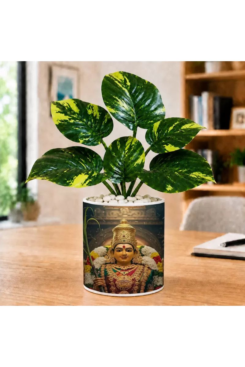 Artificial Tree Ceramic Photo Pot With White Stones 3x4 Inch (F164946)
