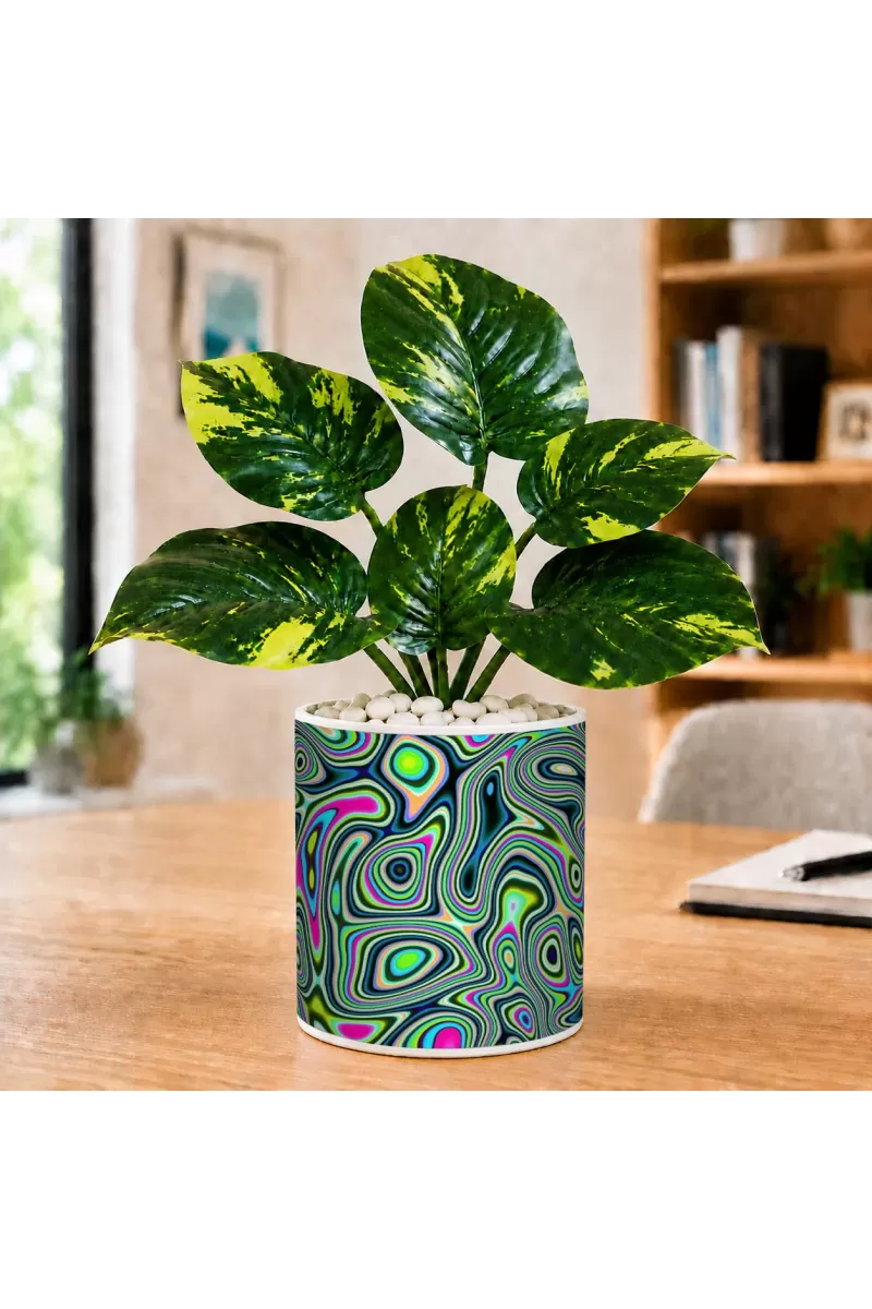 Artificial Tree Ceramic Photo Pot With White Stones 3x4 Inch (F164947)