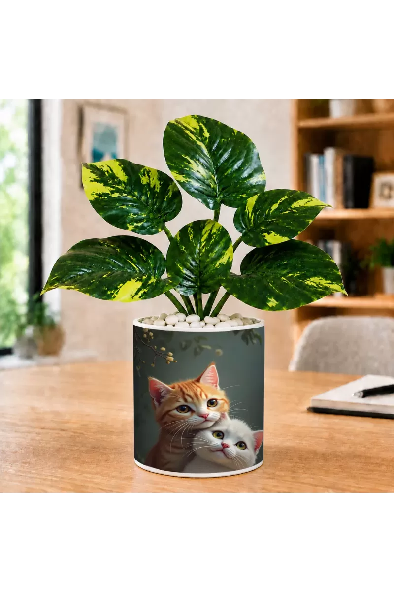 Artificial Tree Ceramic Photo Pot With White Stones 3x4 Inch (F164950)