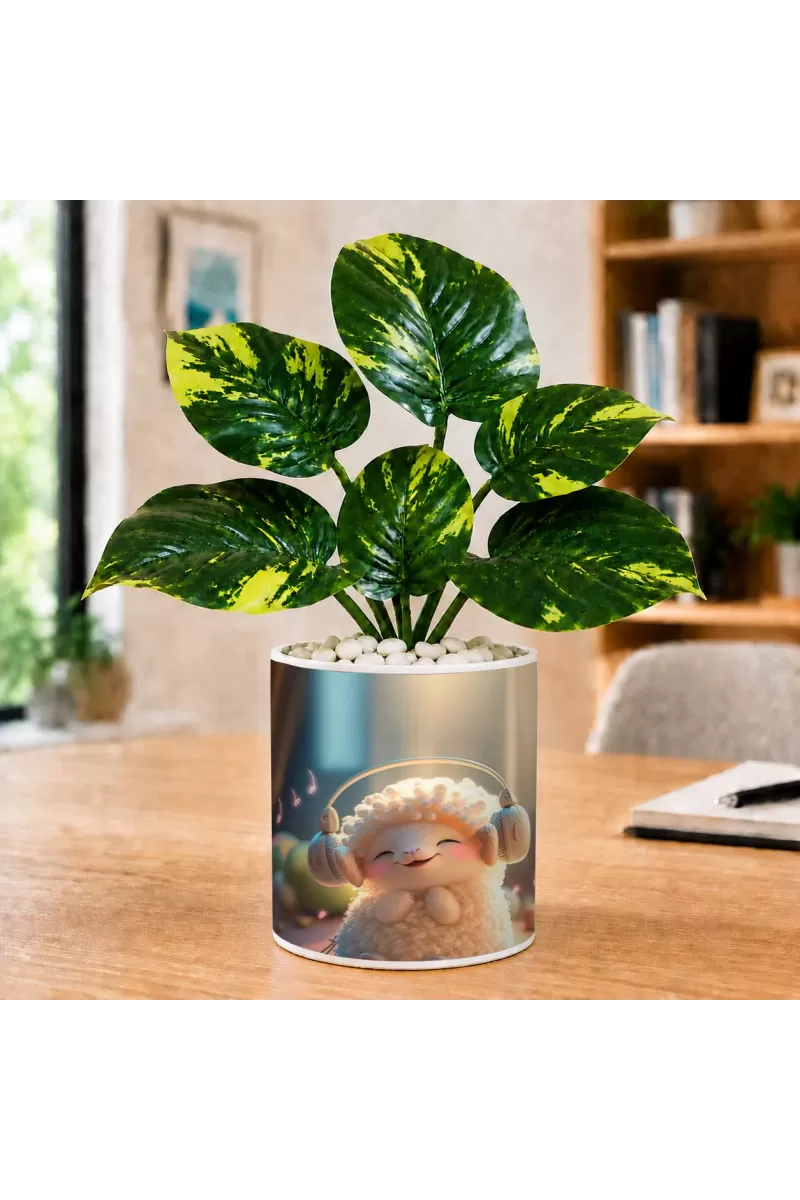 Artificial Tree Ceramic Photo Pot With White Stones 3x4 Inch (F164951)