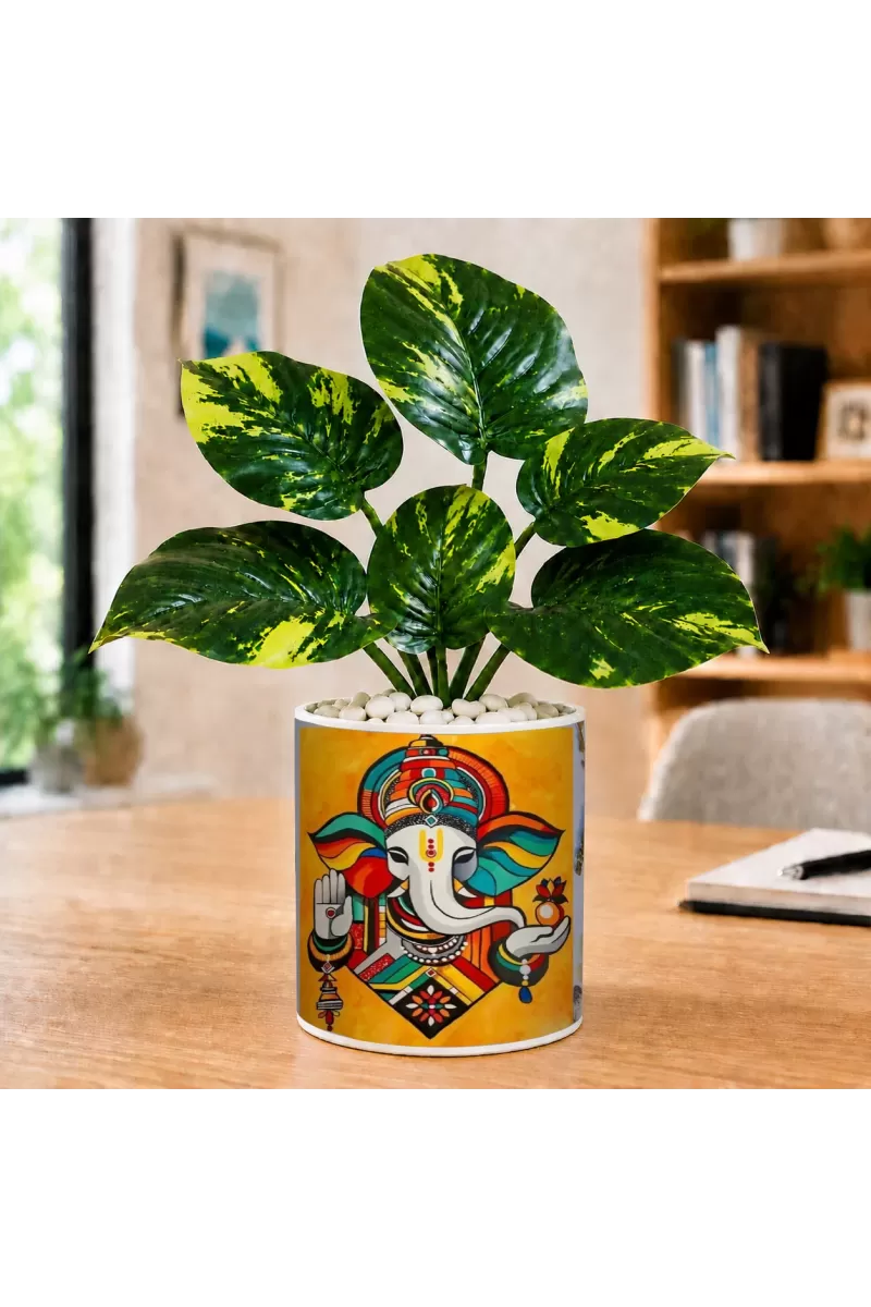 Artificial Tree Ceramic Photo Pot With White Stones 3x4 Inch (F164952)