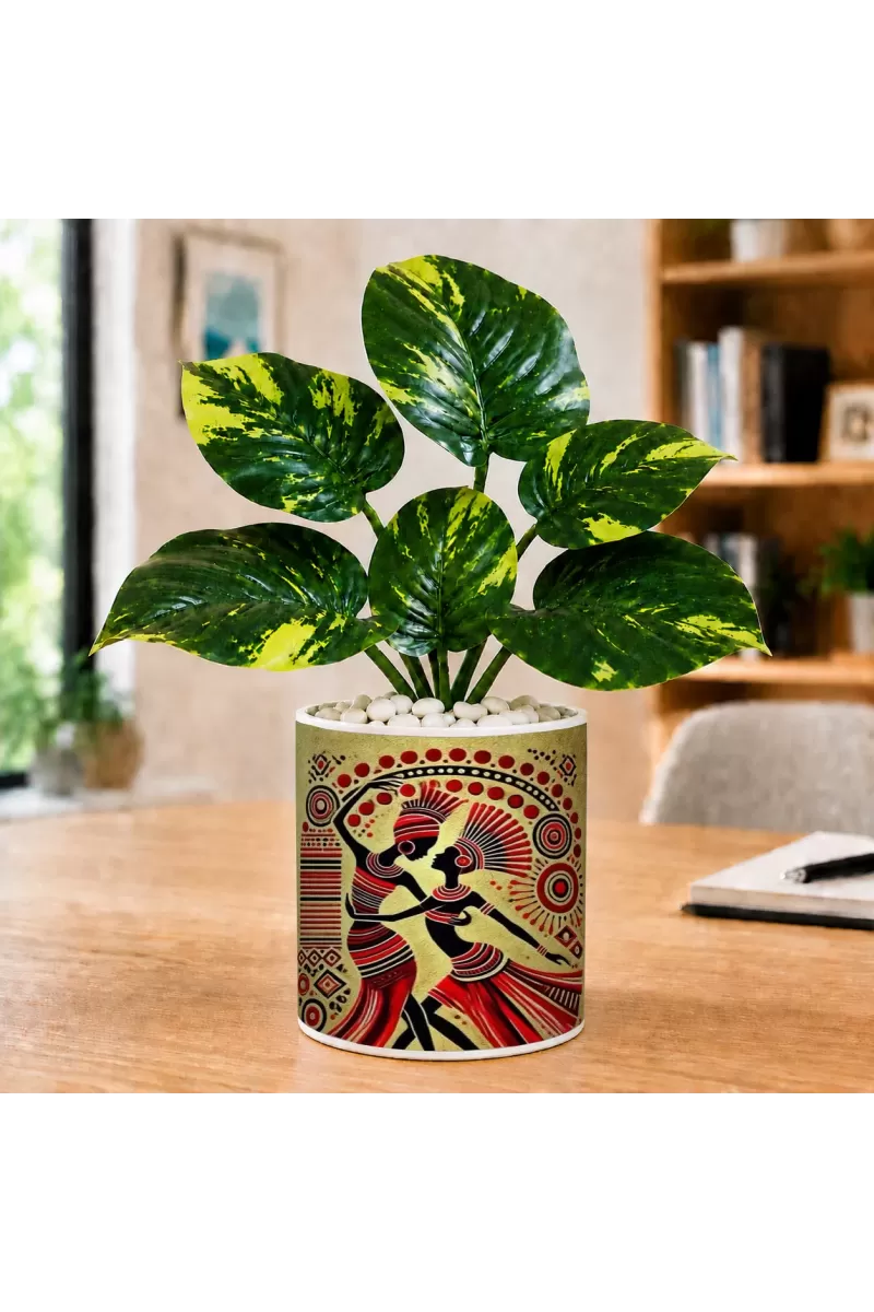 Artificial Tree Ceramic Photo Pot With White Stones 3x4 Inch (F164957)